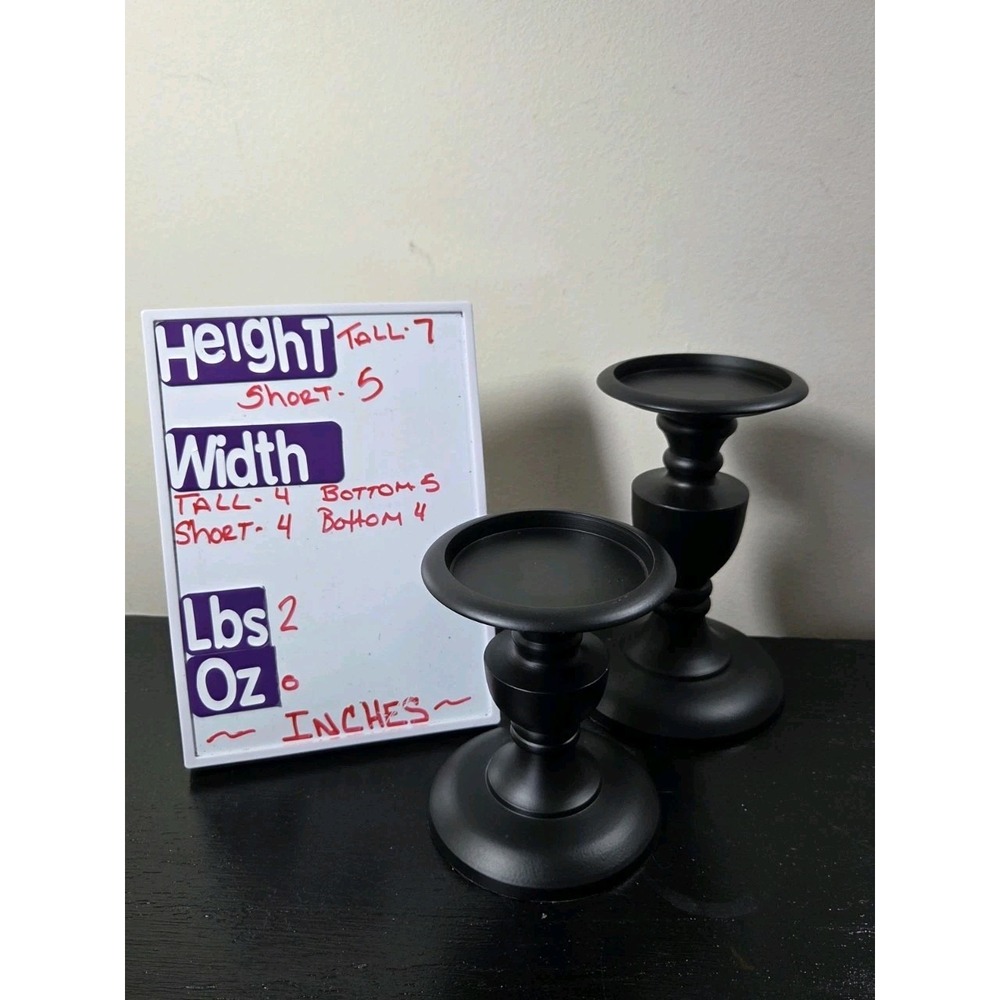 Pair Of Threshold Black Ornate Pedestal Pillar‎ Candle Holder 7" & 5" Tall